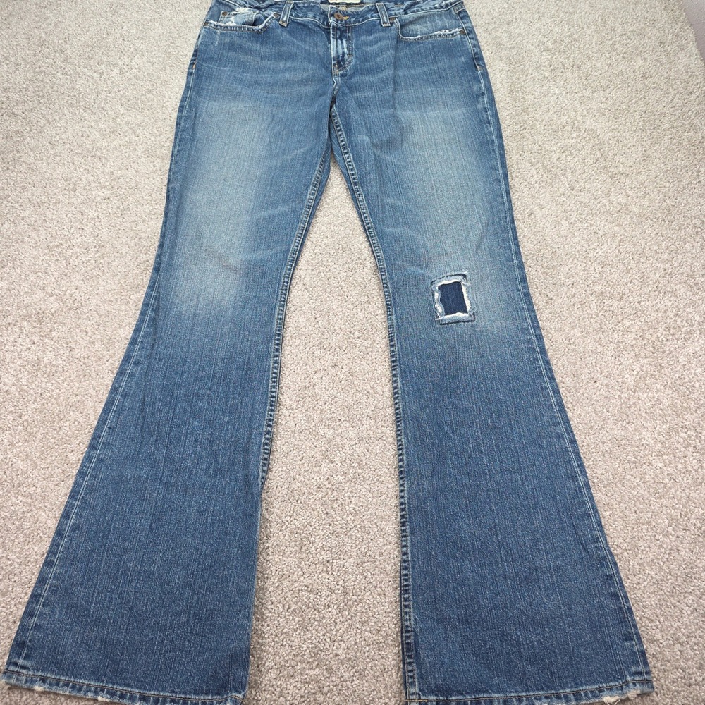 BKE Denim Element Womens Flare Jeans Distressed Medium Wash 34 x 35.5 Low Rise